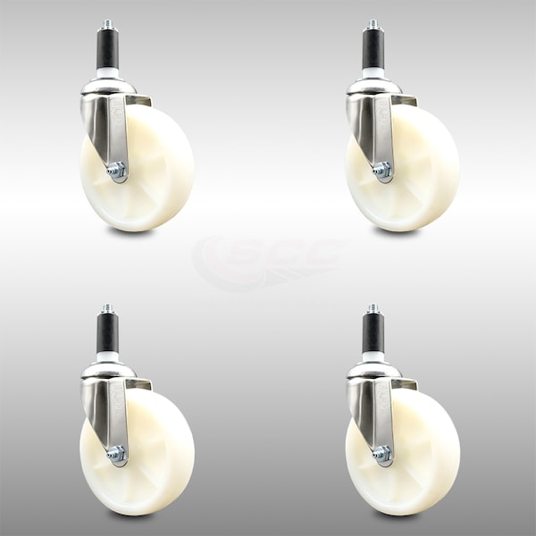 5 Inch 316SS Nylon Wheel Swivel 1-1/4 Inch Expanding Stem Caster Set SCC
